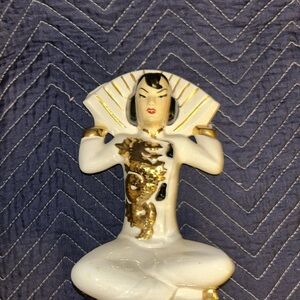 Vintage Ceramic Figurine with Gold Dragon Accent